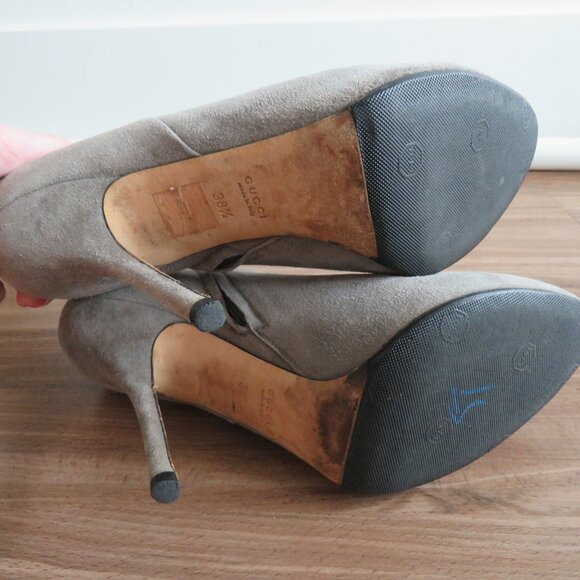 GUCCI Gray Suede Leather Sofia Heeled Booties Shoes - Size EU 38.5 / US 8 - Picture 8 of 16
